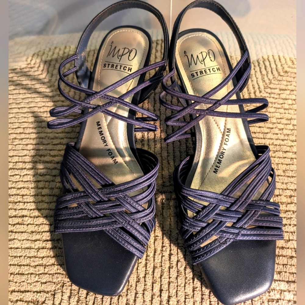 Impo Elise 8 vintage navy strappy 2.5" heeled comfy slingback sandals